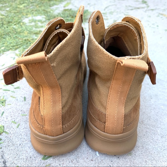 New Camel Brown Vegan Suede Velcro Tie High Top Boots - Picture 5 of 7